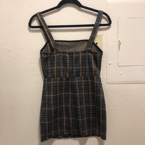 Petite Gray and Tan Plaid Dress - Picture 2 of 3
